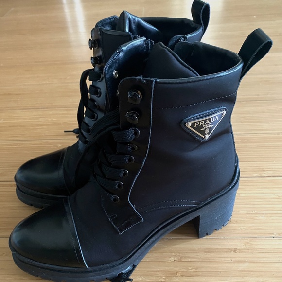 Prada Women's Lace Up Leather Combat Boots - Picture 1 of 4